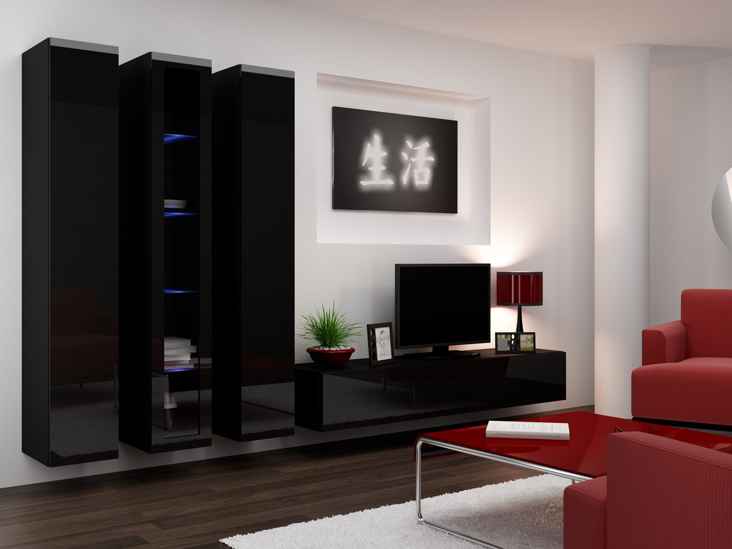 Cama Living room cabinet set VIGO 2 black/black gloss Cama Living room cabinet set VIGO 2 black/black gloss