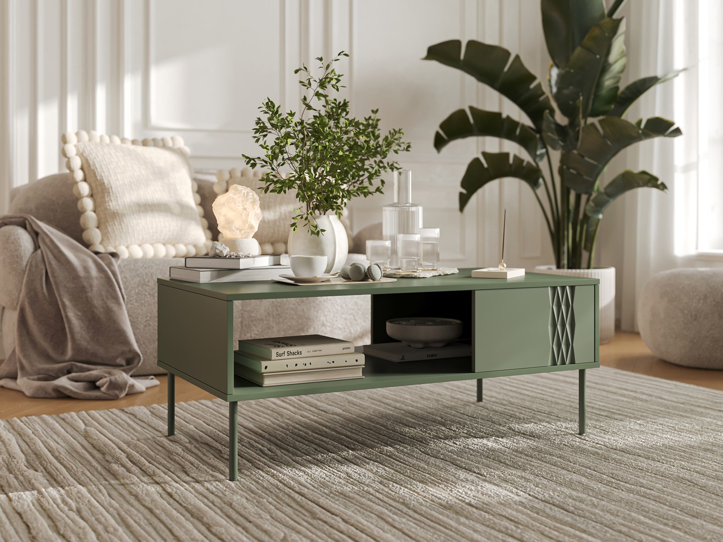 Cama TRESSE bench/table 110x60x40 matte green Cama TRESSE bench/table 110x60x40 matte green