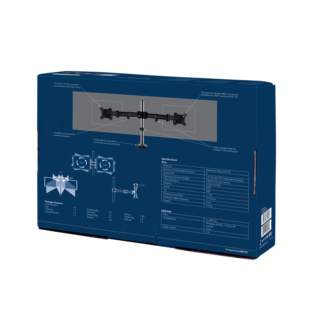 ARCTIC Z2 (Gen 3) - Dual Monitor Arm with USB Hub ARCTIC Z2 (Gen 3) - Dual Monitor Arm with USB Hub