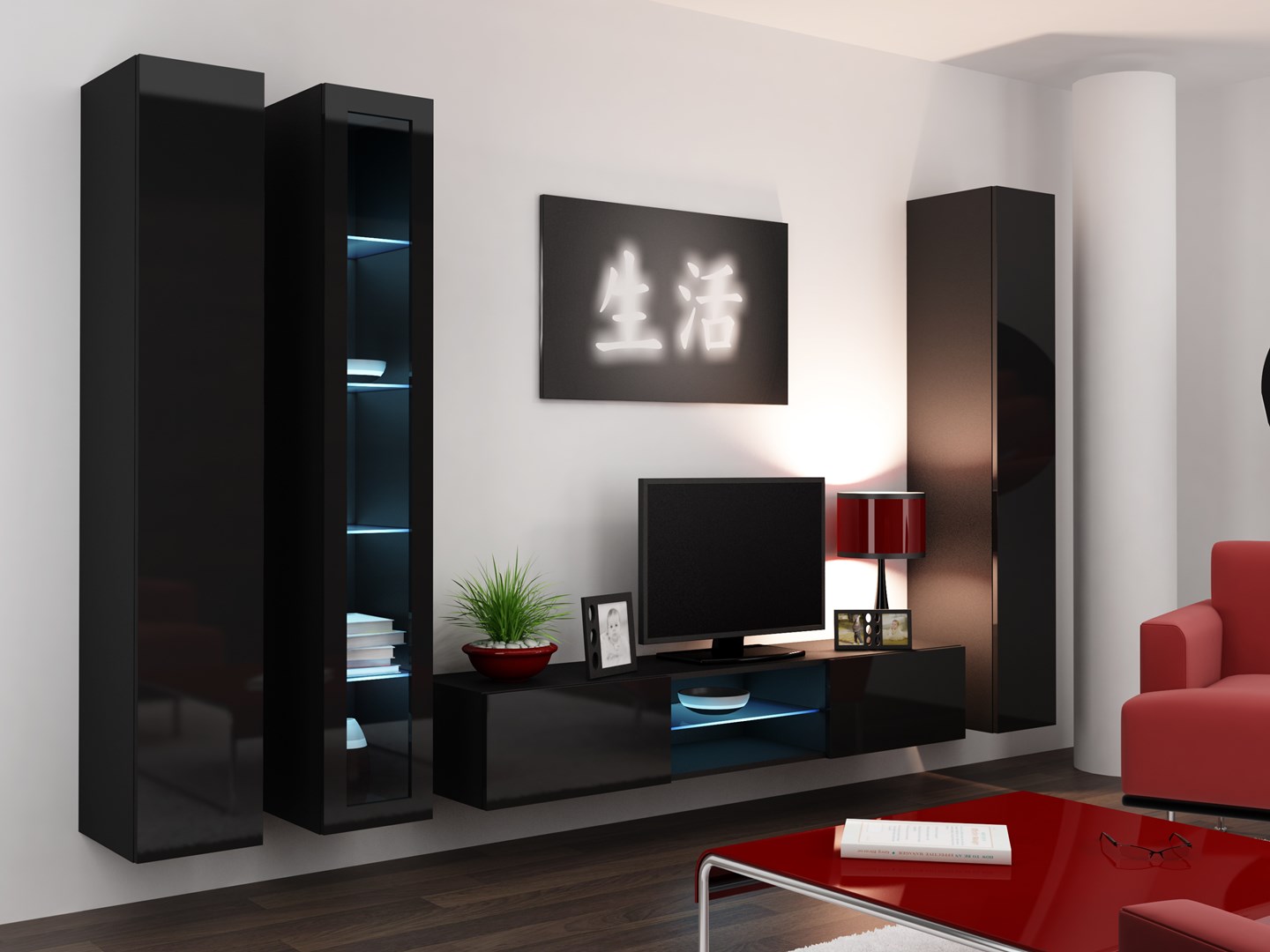 Cama Full cabinet VIGO '180' 180/40/30 black/black gloss Cama Full cabinet VIGO '180' 180/40/30 black/black gloss