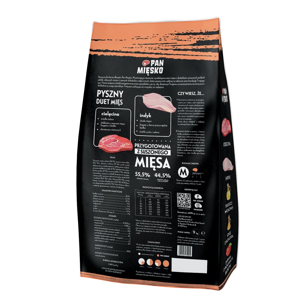 PAN MIĘSKO Veal with turkey M - dry dog food - 9kg PAN MIĘSKO Veal with turkey M - dry dog food - 9kg