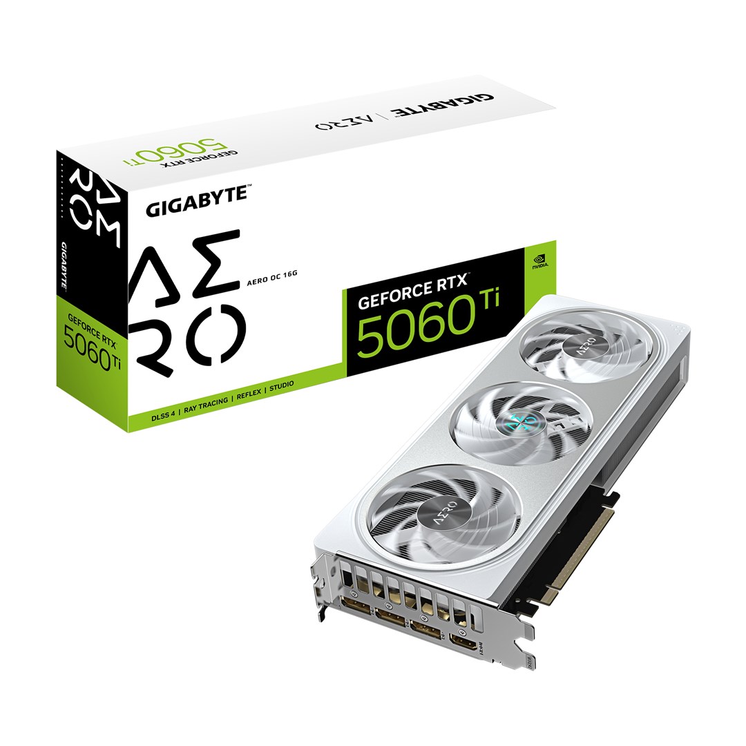 GIGABYTE GeForce RTX 5060 Ti AERO OC 16G Graphics Card - 16GB GDDR7, 128bit, PCI-E 5.0, 2647MHz Core Clock, 3 x DisplayPort, 1 x HDMI, GV-N506TAERO OC-16GD GIGABYTE GeForce RTX 5060 Ti AERO OC 16G Graphics Card - 16GB GDDR7, 128bit, PCI-E 5.0, 2647MHz Core Clock, 3 x DisplayPort, 1 x HDMI, GV-N506TAERO OC-16GD