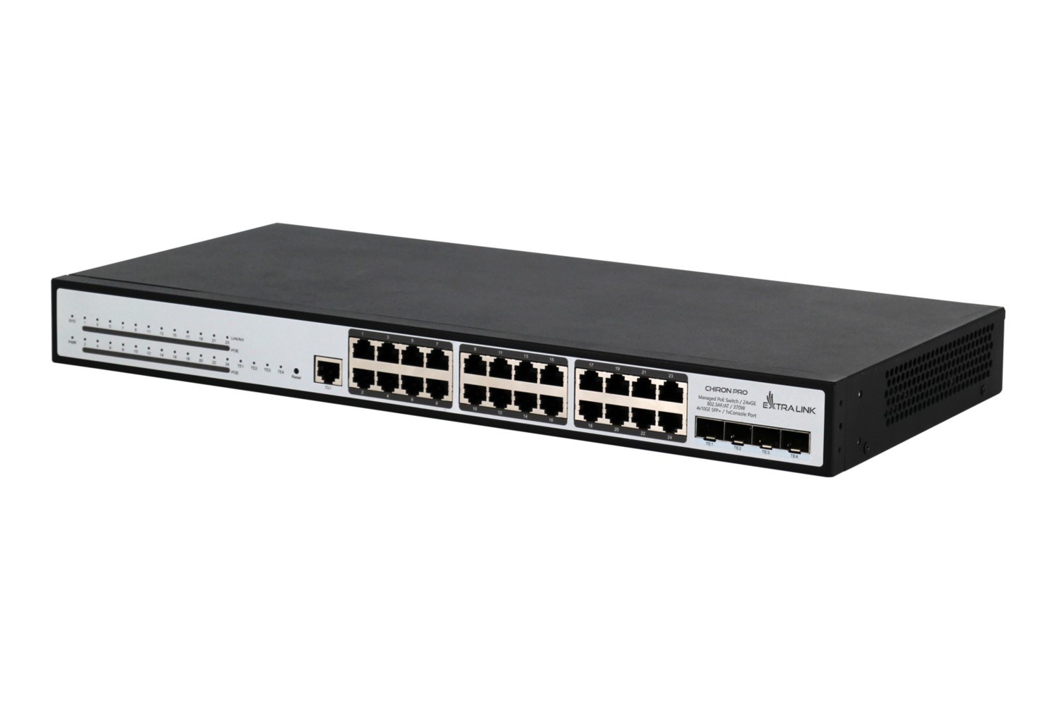 Extralink PoE Switch Chiron Pro 24x RJ45 1000Mb/s PoE, 4x SFP+, L3, managed, 370W Extralink PoE Switch Chiron Pro 24x RJ45 1000Mb/s PoE, 4x SFP+, L3, managed, 370W