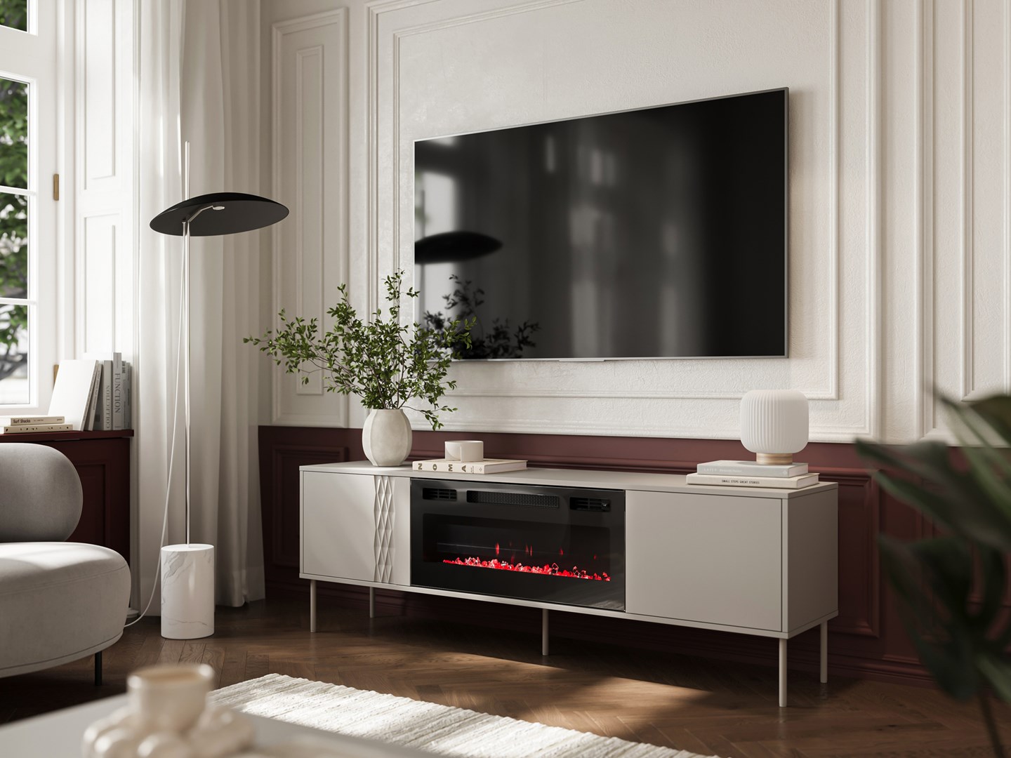 Cama RTV cabinet EF + fireplace black TRESSE 180x40x54.5 cashmere matt Cama RTV cabinet EF + fireplace black TRESSE 180x40x54.5 cashmere matt