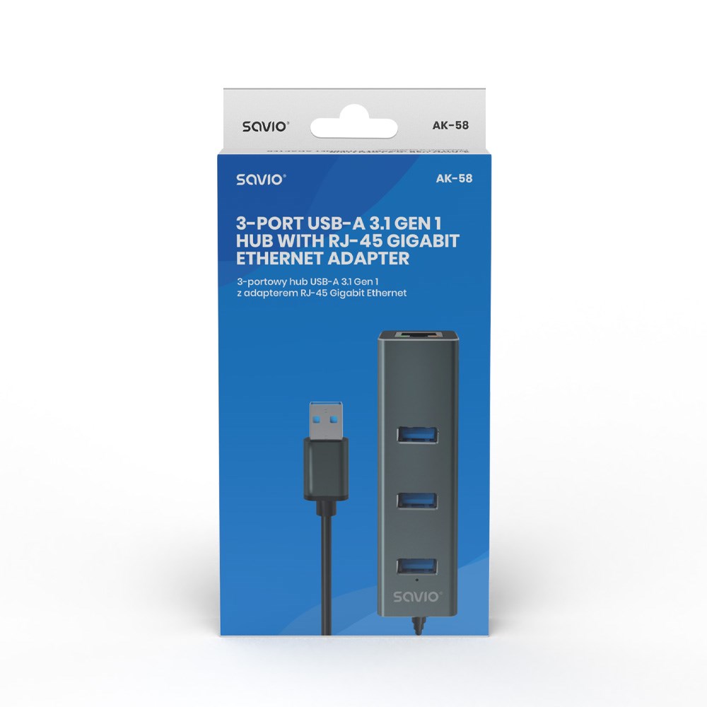 Savio AK-57 USB-A - 3 x USB-A HUB with RJ-45 Gigabit Ethernet adapter 5000 Mbit/s grey USB 3.2 Gen 1 (3.1 Gen 1) Micro-B 5000 Mbit/s Black Savio AK-57 USB-A - 3 x USB-A HUB with RJ-45 Gigabit Ethernet adapter 5000 Mbit/s grey USB 3.2 Gen 1 (3.1 Gen 1) Micro-B 5000 Mbit/s Black
