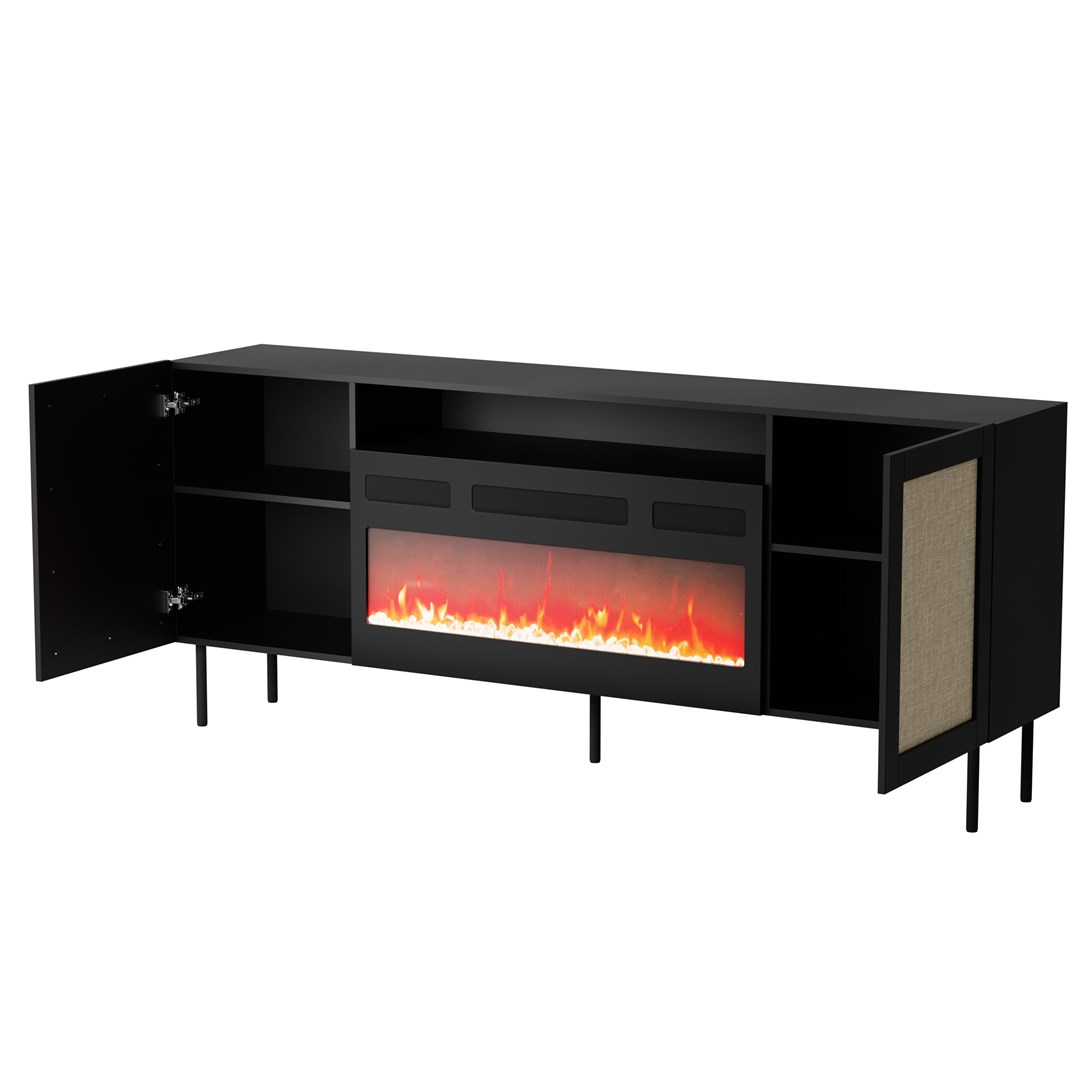 JUTA EF chest of drawers + electric fireplace 202x39.5x85 black + linol calabria JUTA EF chest of drawers + electric fireplace 202x39.5x85 black + linol calabria