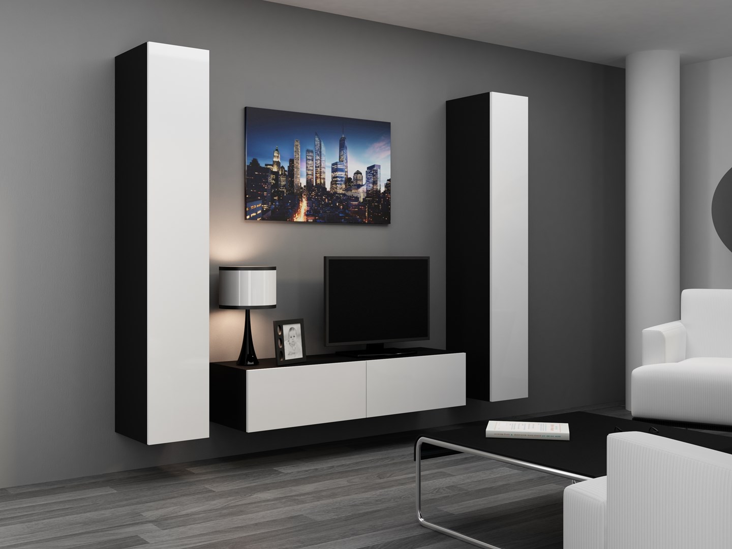 Cama Living room cabinet set VIGO 9 black/white gloss Cama Living room cabinet set VIGO 9 black/white gloss