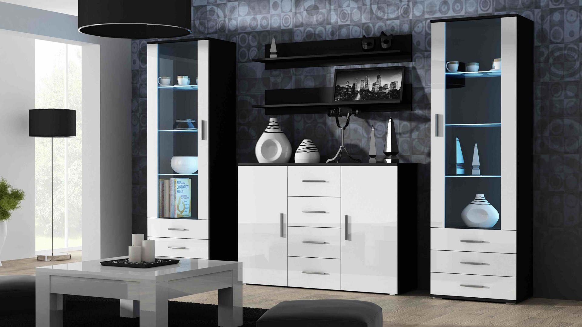 Cama living room sideboard UNI black/white gloss Cama living room sideboard UNI black/white gloss