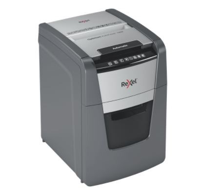 Rexel AutoFeed+ 100X automatic shredder, P-4, cuts confetti cut (4x28mm), 100 sheets, 34 litre bin Rexel AutoFeed+ 100X automatic shredder, P-4, cuts confetti cut (4x28mm), 100 sheets, 34 litre bin