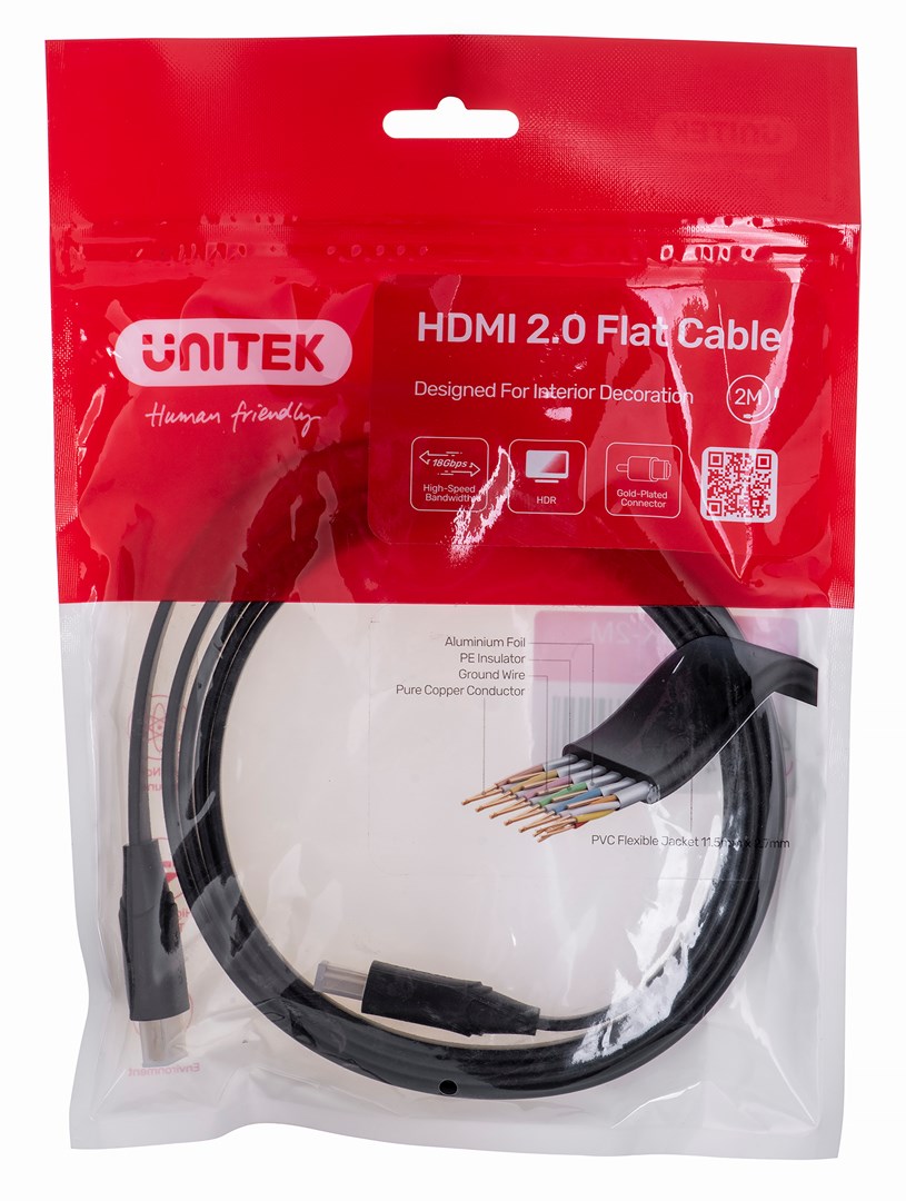 UNITEK HDMI CABLE 2.0 4K60HZ,FLAT,2M,C11063BK-2M UNITEK HDMI CABLE 2.0 4K60HZ,FLAT,2M,C11063BK-2M