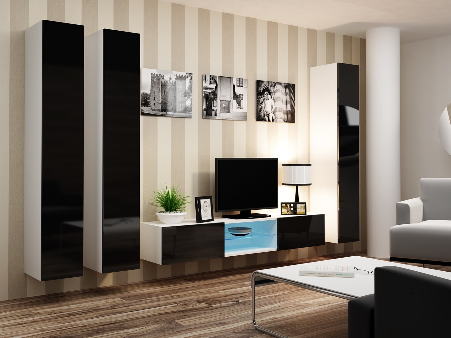 Cama Full cabinet VIGO '180' 180/40/30 white/black gloss Cama Full cabinet VIGO '180' 180/40/30 white/black gloss