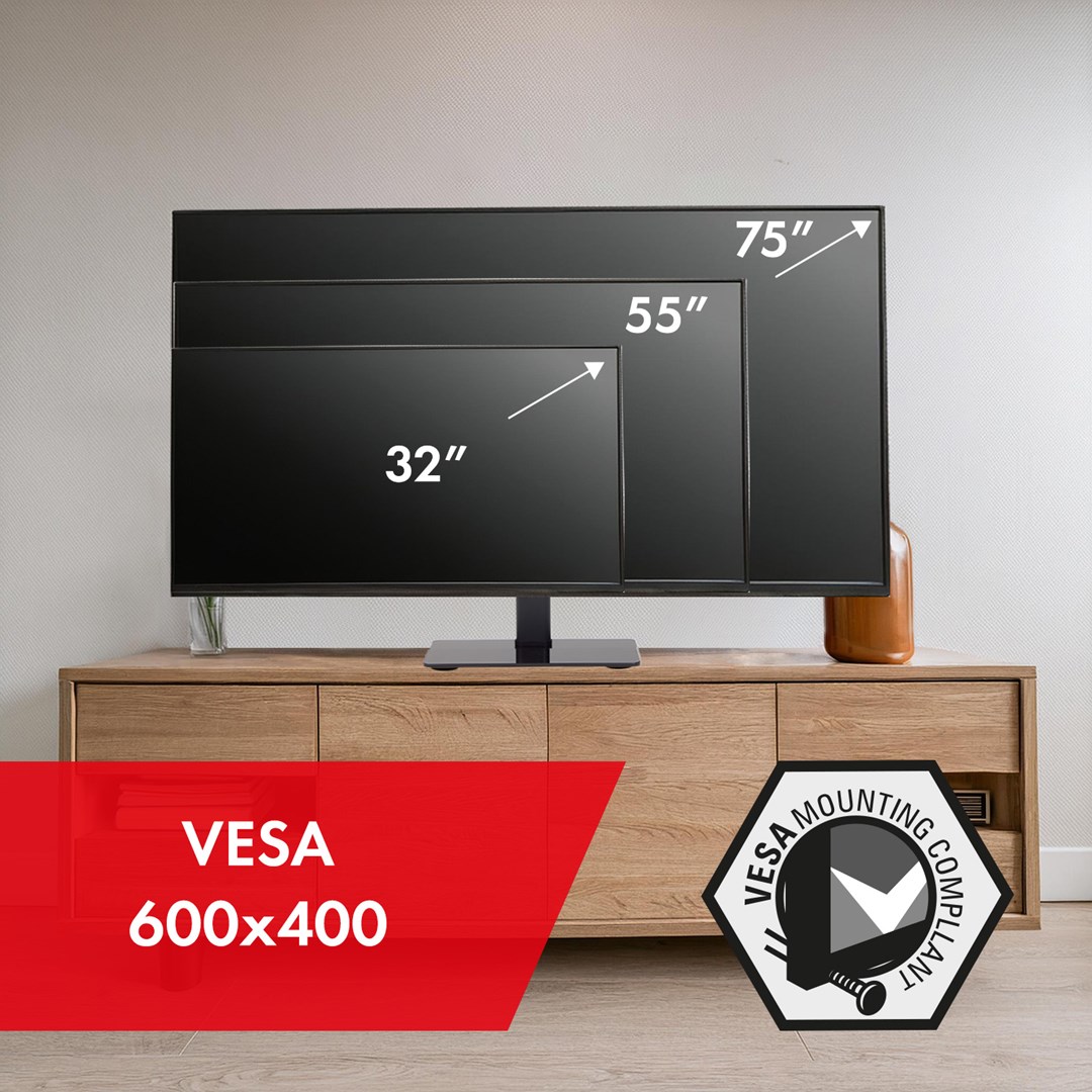 Maclean MC-386 Universal TV Stand Base for Cabinet Dresser Table Desk 32" - 75" 40kg VESA 35° Rotating Temepred Glass Adjustable TV Height Powder Coating Maclean MC-386 Universal TV Stand Base for Cabinet Dresser Table Desk 32" - 75" 40kg VESA 35° Rotating Temepred Glass Adjustable TV Height Powder Coating
