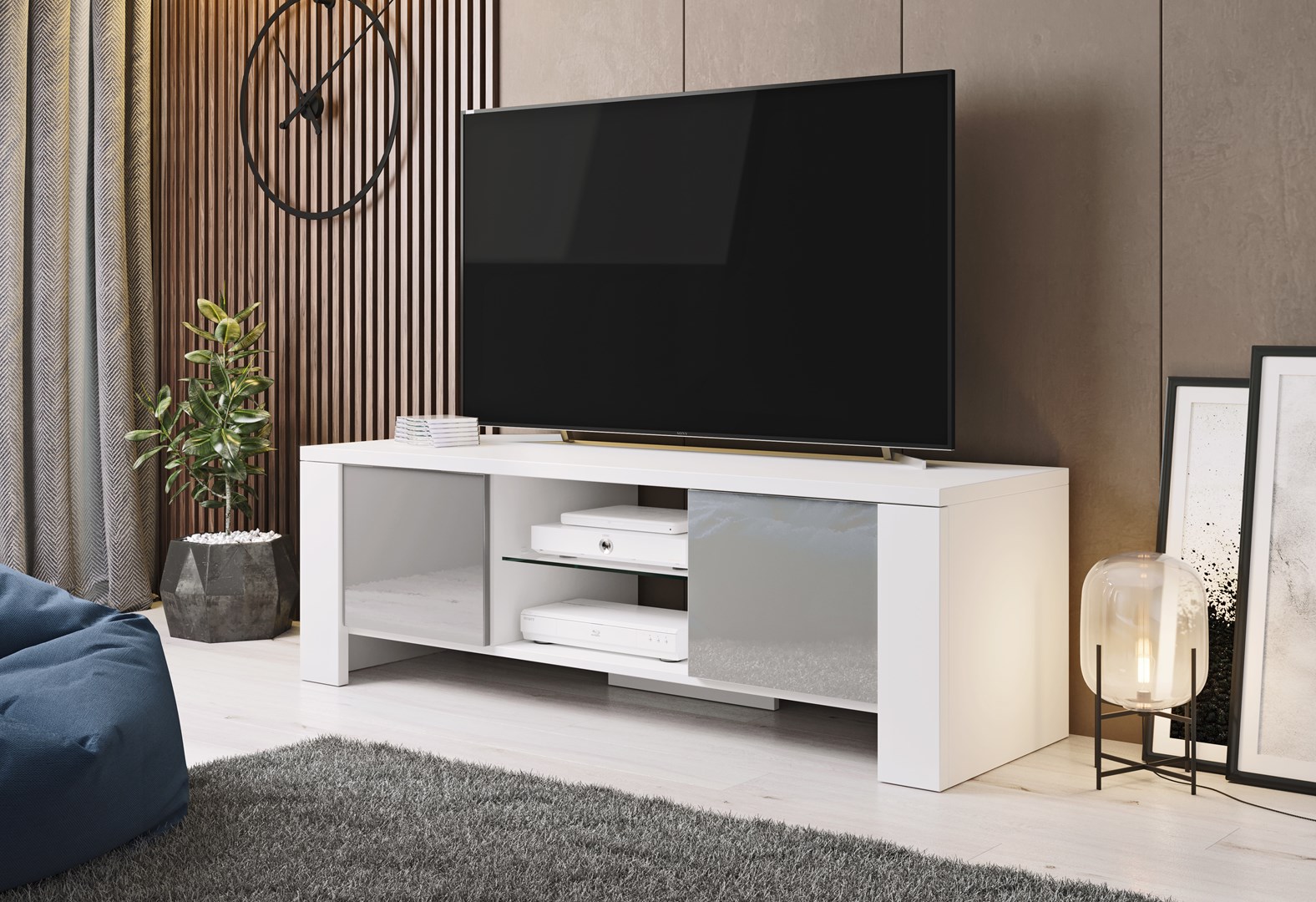 Cama TV stand WEST 42/130/42 white/grey gloss Cama TV stand WEST 42/130/42 white/grey gloss