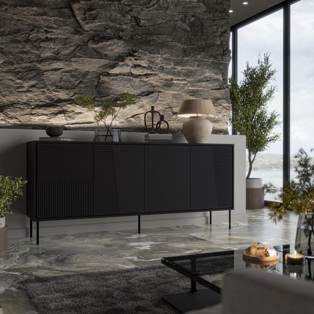 4D ABI chest of drawers 200x45x88 matt black 4D ABI chest of drawers 200x45x88 matt black