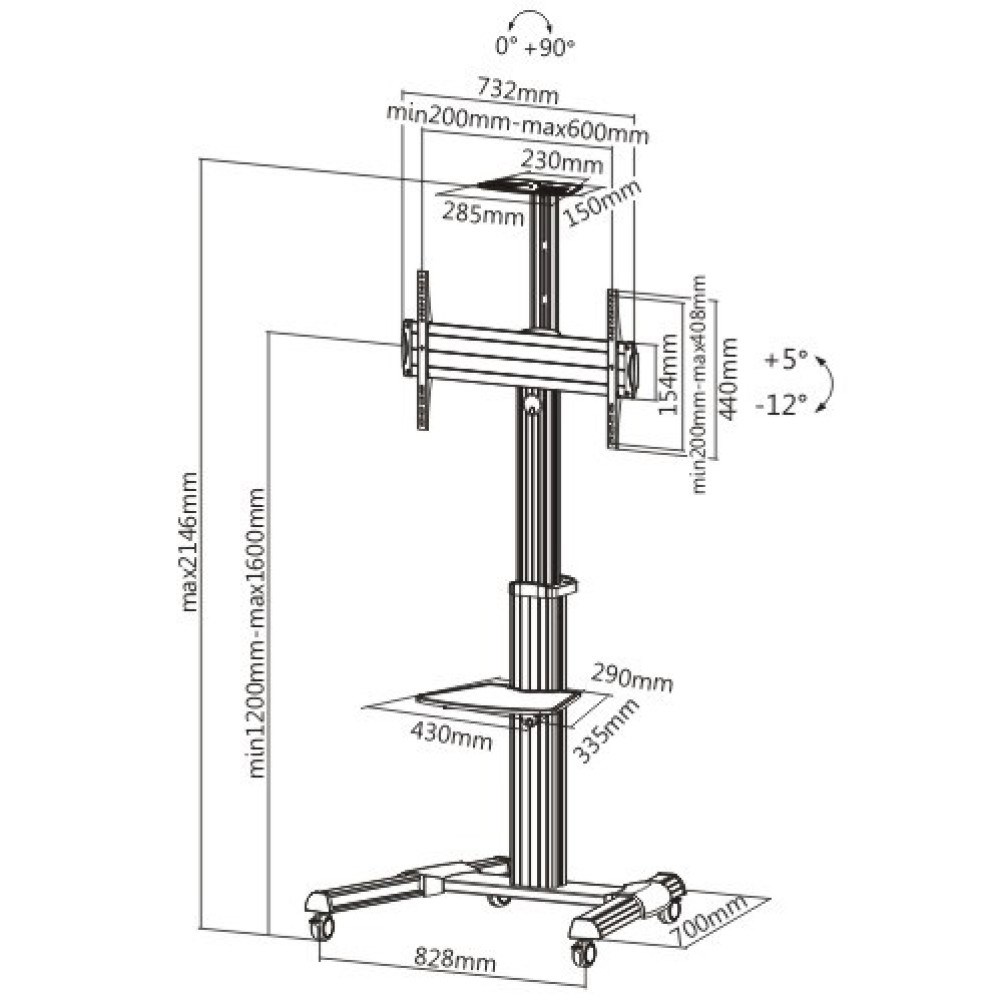 Techly Floor Support Trolley for LCD / LED / Plasma 37-70 with Shelf " ICA-TR15 Techly Floor Support Trolley for LCD / LED / Plasma 37-70 with Shelf " ICA-TR15