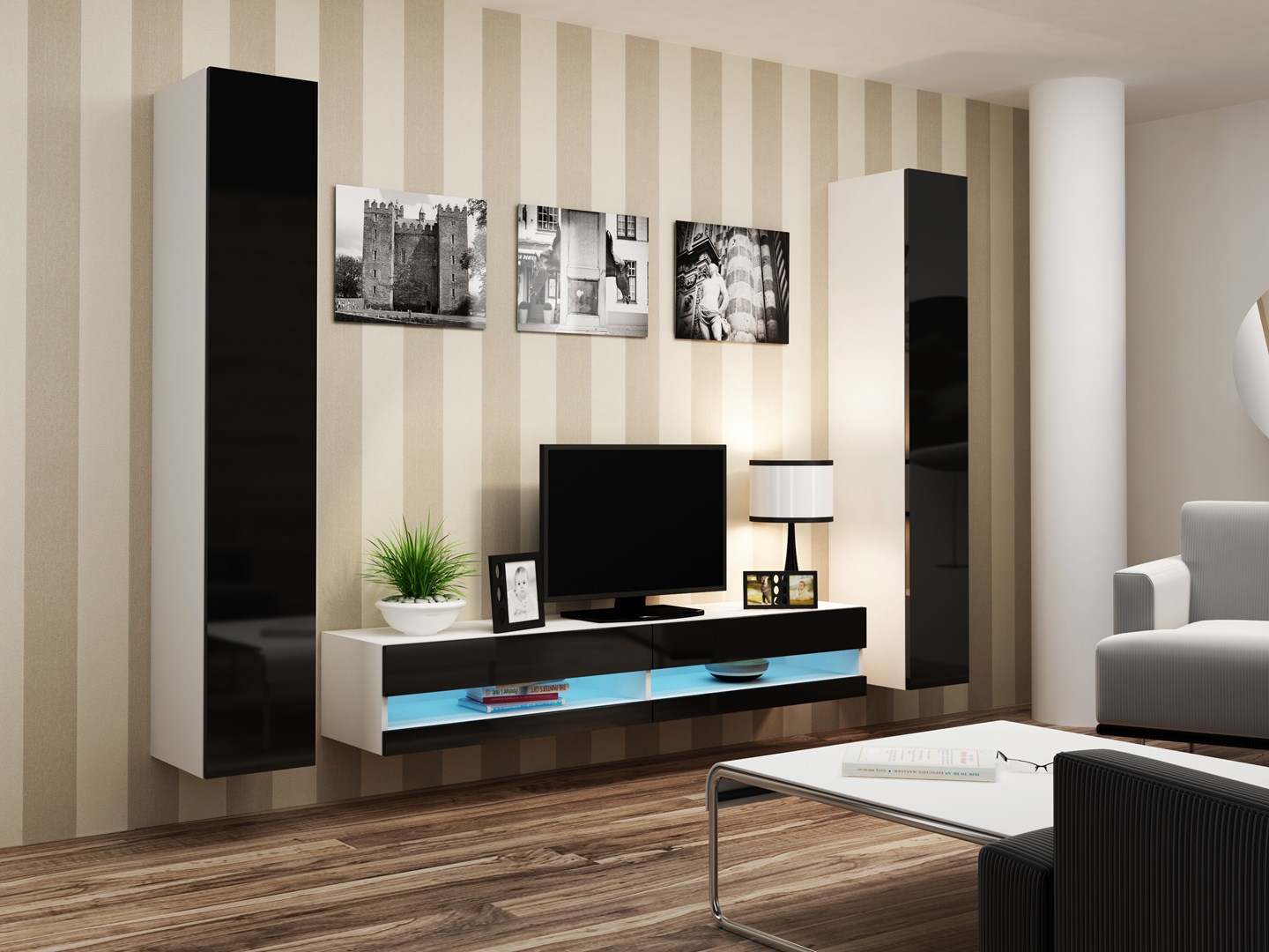 Cama TV stand VIGO NEW 30/180/40 white/black gloss Cama TV stand VIGO NEW 30/180/40 white/black gloss