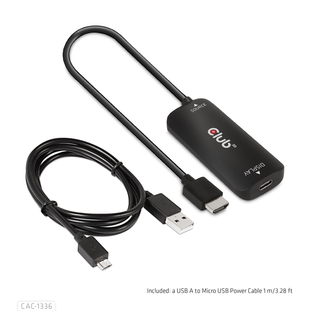 CLUB3D HDMI + Micro USB to USB Type-C 4K120Hz or 8K30Hz M/F Active Adapter CLUB3D HDMI + Micro USB to USB Type-C 4K120Hz or 8K30Hz M/F Active Adapter