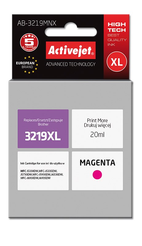 Activejet AB-3219MNX Ink cartridge (replacement for Brother LC3219M XL; Supreme; 20 ml; magenta) Activejet AB-3219MNX Ink cartridge (replacement for Brother LC3219M XL; Supreme; 20 ml; magenta)