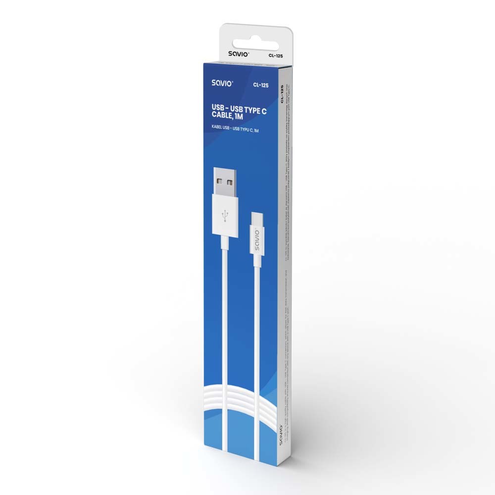 Savio CL-125 USB cable USB 2.0 1 m USB A USB C White Savio CL-125 USB cable USB 2.0 1 m USB A USB C White