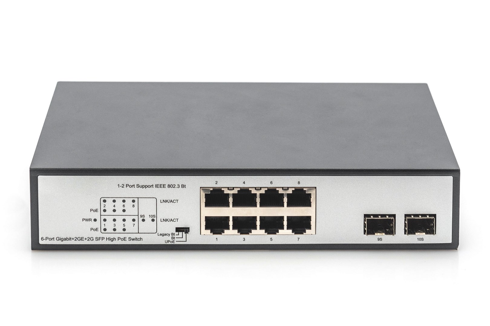 Digitus 8-Port Gigabit PoE Networkswitch, Desktop, unmanaged, 2 Uplink Ports, SFP, 180 W, af/at/bt Digitus 8-Port Gigabit PoE Networkswitch, Desktop, unmanaged, 2 Uplink Ports, SFP, 180 W, af/at/bt