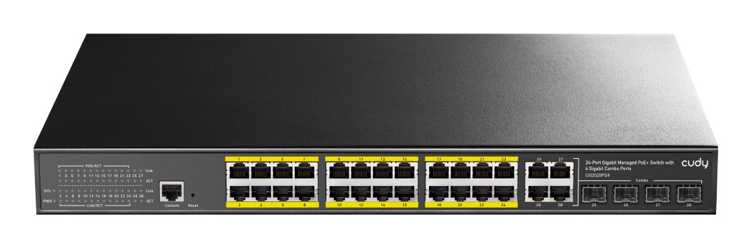 Cudy GS2028PS4 Managed L2 Gigabit Ethernet (10/100/1000) Power over Ethernet (PoE) 1U Black Cudy GS2028PS4 Managed L2 Gigabit Ethernet (10/100/1000) Power over Ethernet (PoE) 1U Black