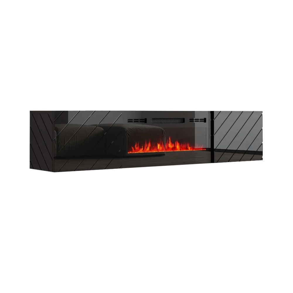 RTV LUXE cabinet 182.6x34.5x37.5 black/black gloss + black fireplace RTV LUXE cabinet 182.6x34.5x37.5 black/black gloss + black fireplace