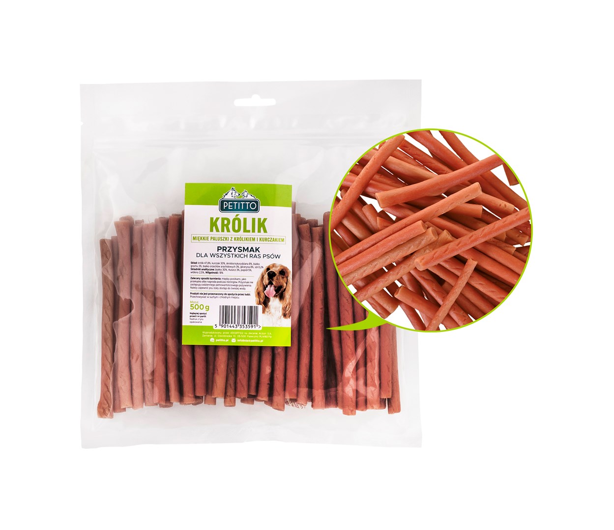 PETITTO Soft rabbit fingers - dog treat - 500g PETITTO Soft rabbit fingers - dog treat - 500g