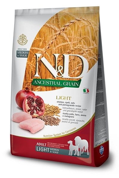 FARMINA N&D ANCESTRAL GRAIN DOG LIGHT - CHICKEN. SPELT.OATS AND POMEGRANATE ADULT MEDIUM & MAXI 12kg FARMINA N&D ANCESTRAL GRAIN DOG LIGHT - CHICKEN. SPELT.OATS AND POMEGRANATE ADULT MEDIUM & MAXI 12kg