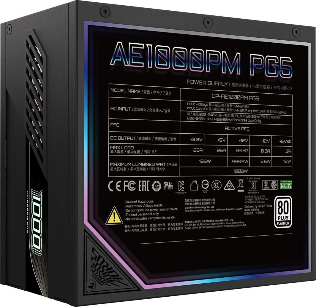 Power Supply Gigabyte Aorus Elite Platinum ATX 3.1 1000W Power Supply Gigabyte Aorus Elite Platinum ATX 3.1 1000W
