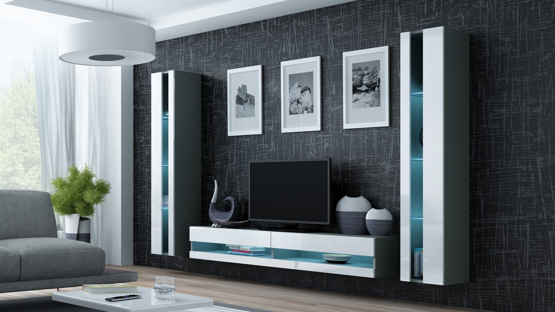 Cama Living room cabinet set VIGO NEW 3 grey/white gloss Cama Living room cabinet set VIGO NEW 3 grey/white gloss