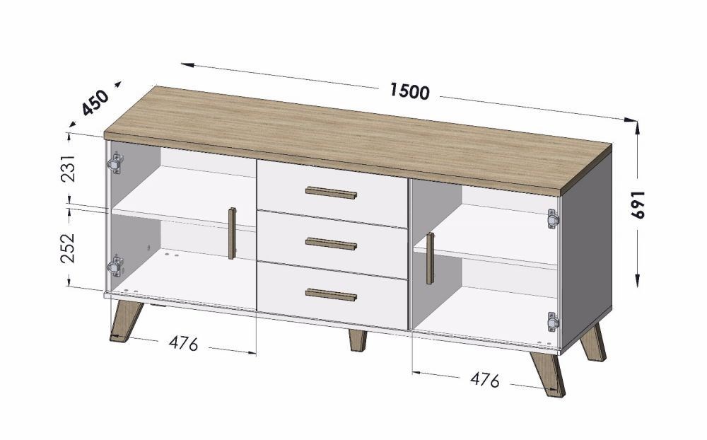 Cama sideboard LOTTA 150 2D3S wotan oak + mat black Cama sideboard LOTTA 150 2D3S wotan oak + mat black