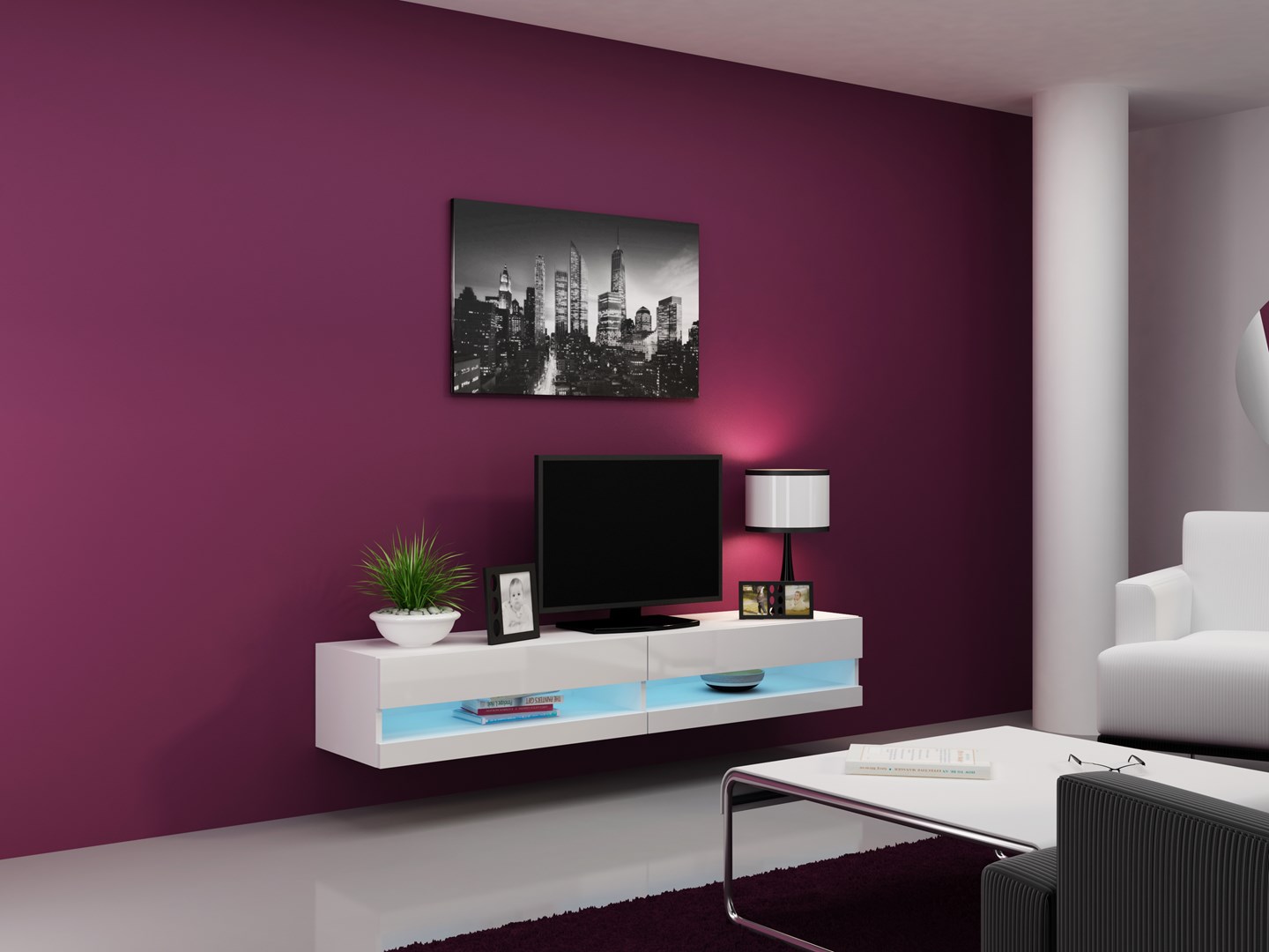 Cama TV stand VIGO NEW 30/180/40 white/white gloss Cama TV stand VIGO NEW 30/180/40 white/white gloss