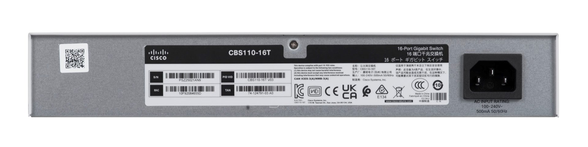 Cisco CBS110 Unmanaged L2 Gigabit Ethernet (10/100/1000) 1U Grey Cisco CBS110 Unmanaged L2 Gigabit Ethernet (10/100/1000) 1U Grey