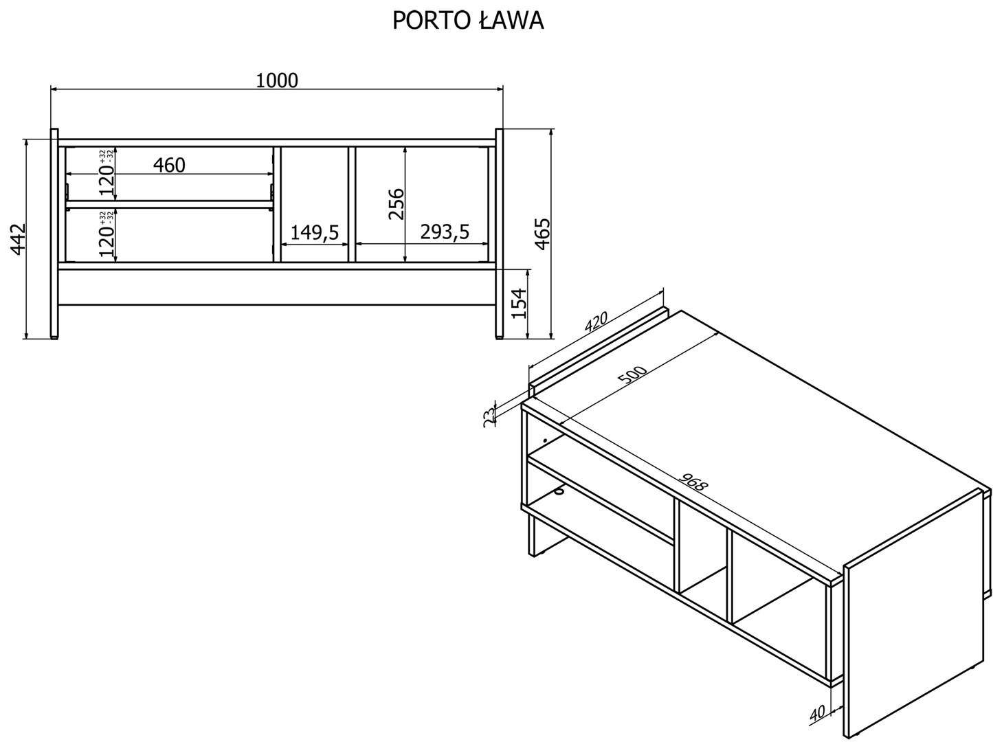 Cama PORTO bench/table 100x50x46 oak/black Cama PORTO bench/table 100x50x46 oak/black