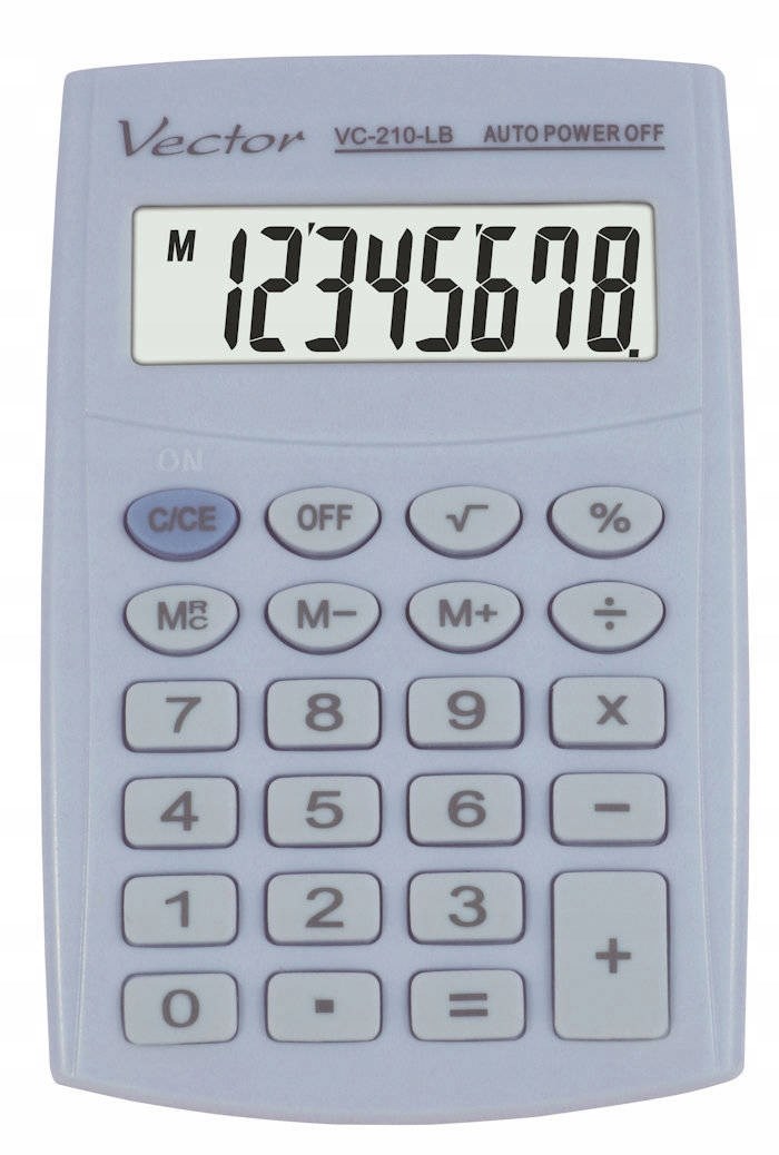 Vector KAV VC-210 LB pocket calculator, 8 digits, 64x98.5 mm, light blue Vector KAV VC-210 LB pocket calculator, 8 digits, 64x98.5 mm, light blue
