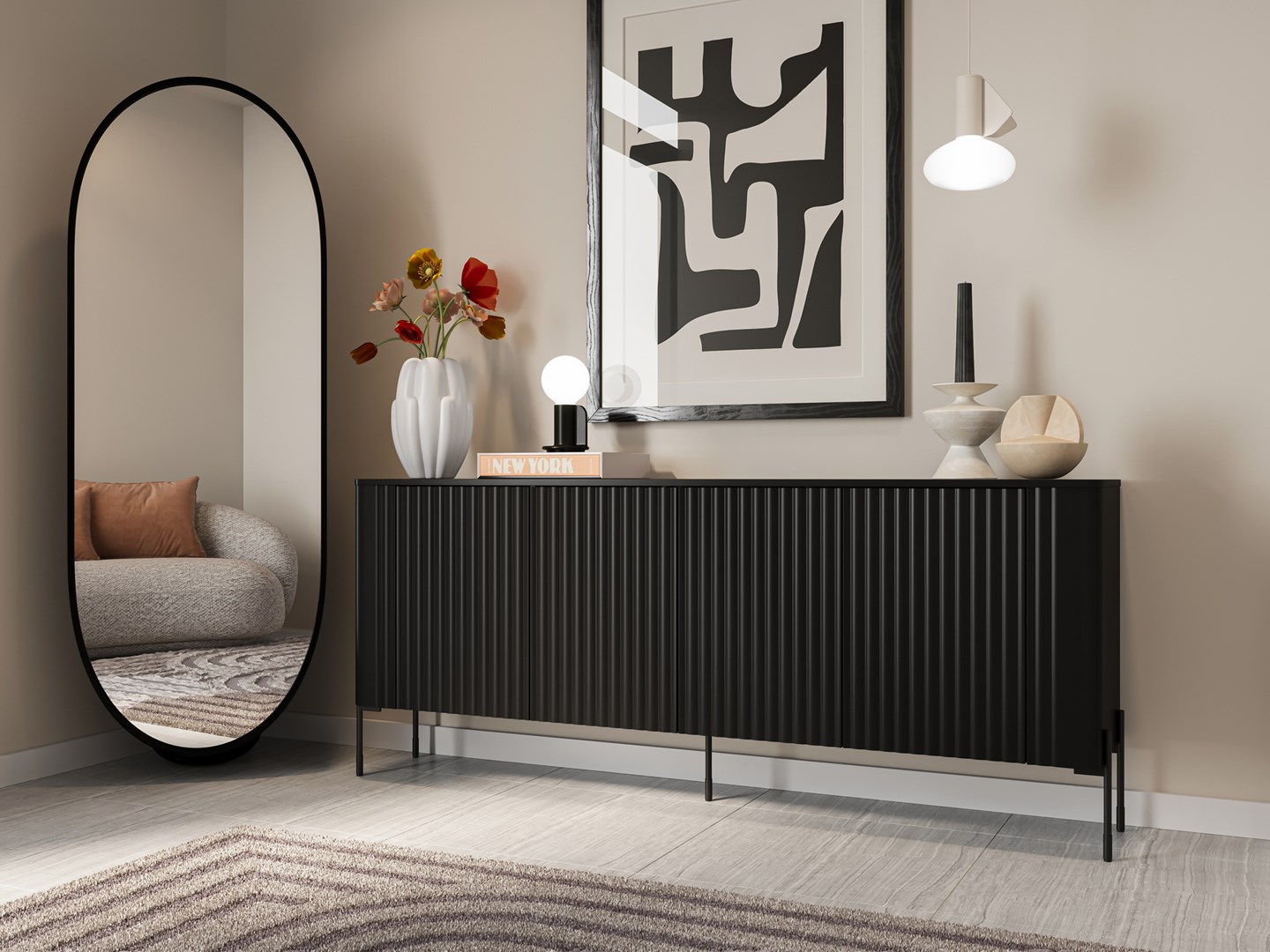 Cama VERA chest of drawers 190x40x80 black matt Cama VERA chest of drawers 190x40x80 black matt