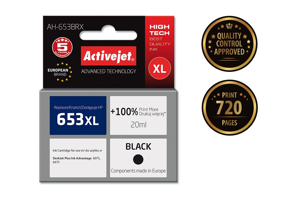 Activejet AH-653BRX ink (replacement for HP 653XL 3YM75AE; Premium; 720 pages; black) Activejet AH-653BRX ink (replacement for HP 653XL 3YM75AE; Premium; 720 pages; black)