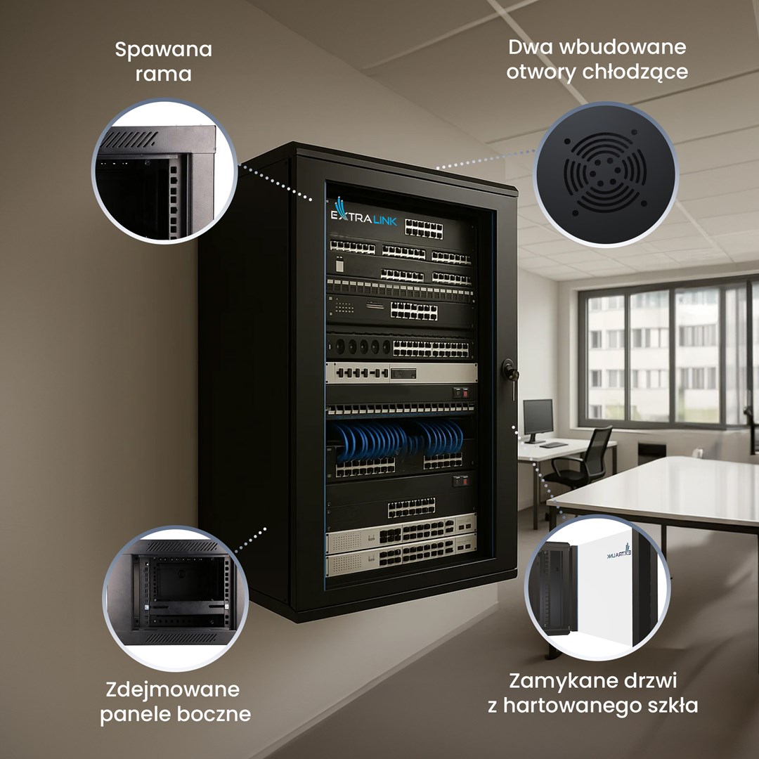 Extralink Rackmount cabinet 12U 600x450 Black wall mounted Extralink Rackmount cabinet 12U 600x450 Black wall mounted