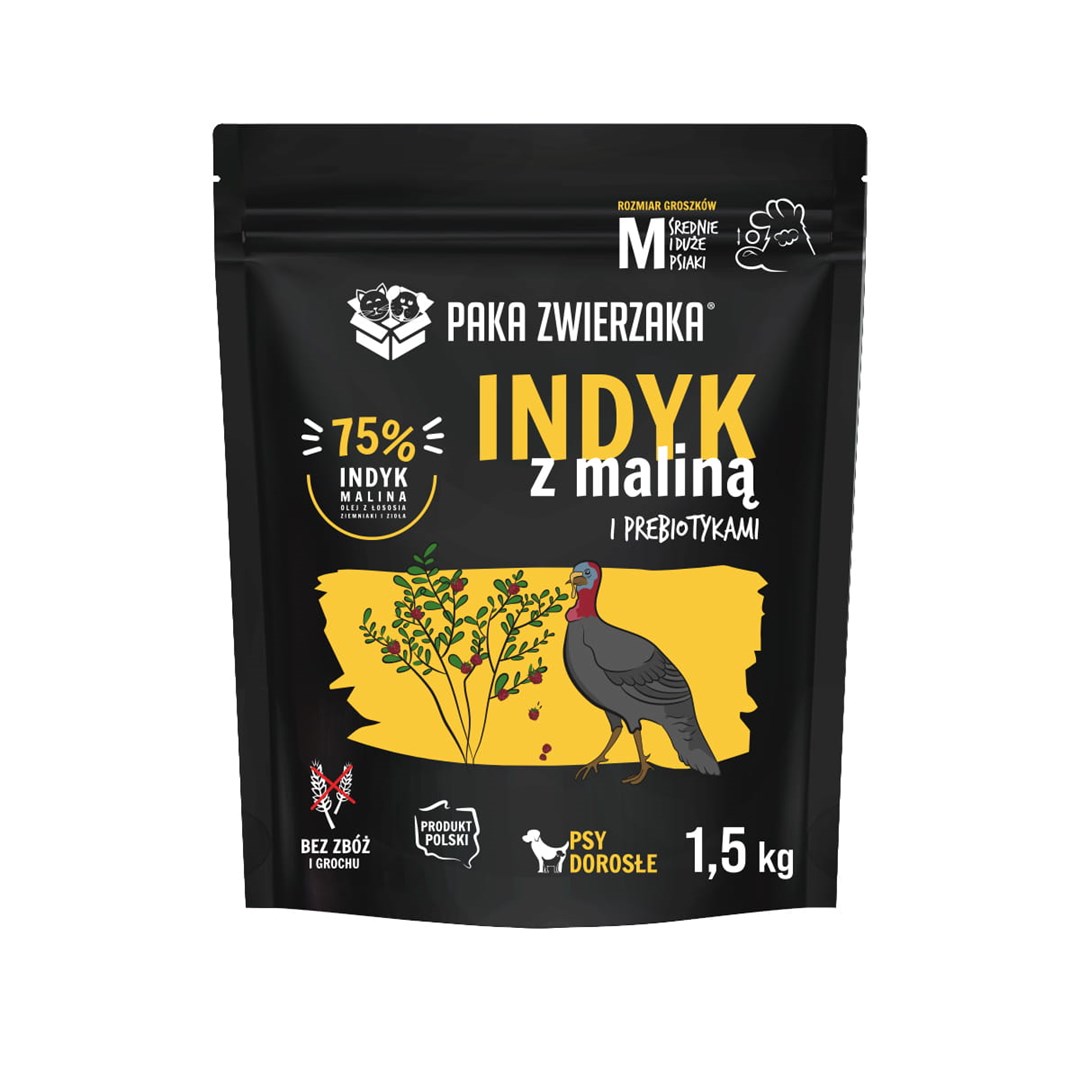 PAKA ZWIERZAKA Turkey with raspberry M - dry dog food - 1,5kg PAKA ZWIERZAKA Turkey with raspberry M - dry dog food - 1,5kg