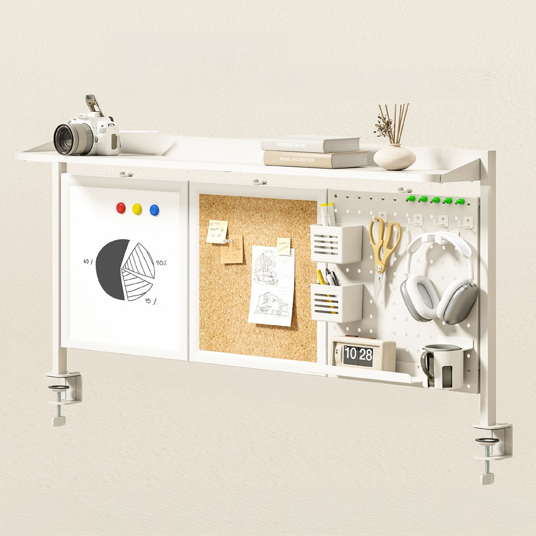 Ergo Office desk divider / organizer, max load 10kg, white and cork board, width 1250mm, white, ER-300 W Ergo Office desk divider / organizer, max load 10kg, white and cork board, width 1250mm, white, ER-300 W