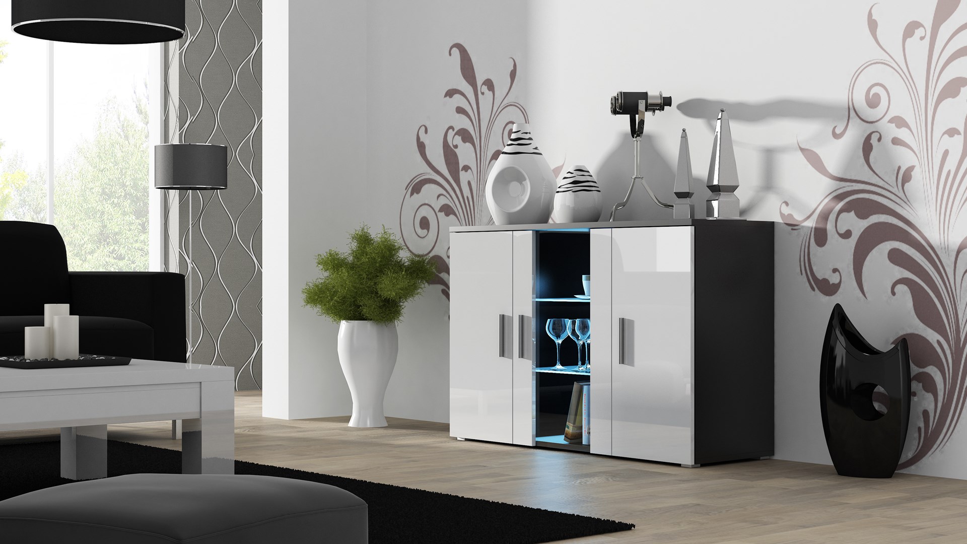 Cama sideboard 120 cm SOHO S7 black/white gloss Cama sideboard 120 cm SOHO S7 black/white gloss