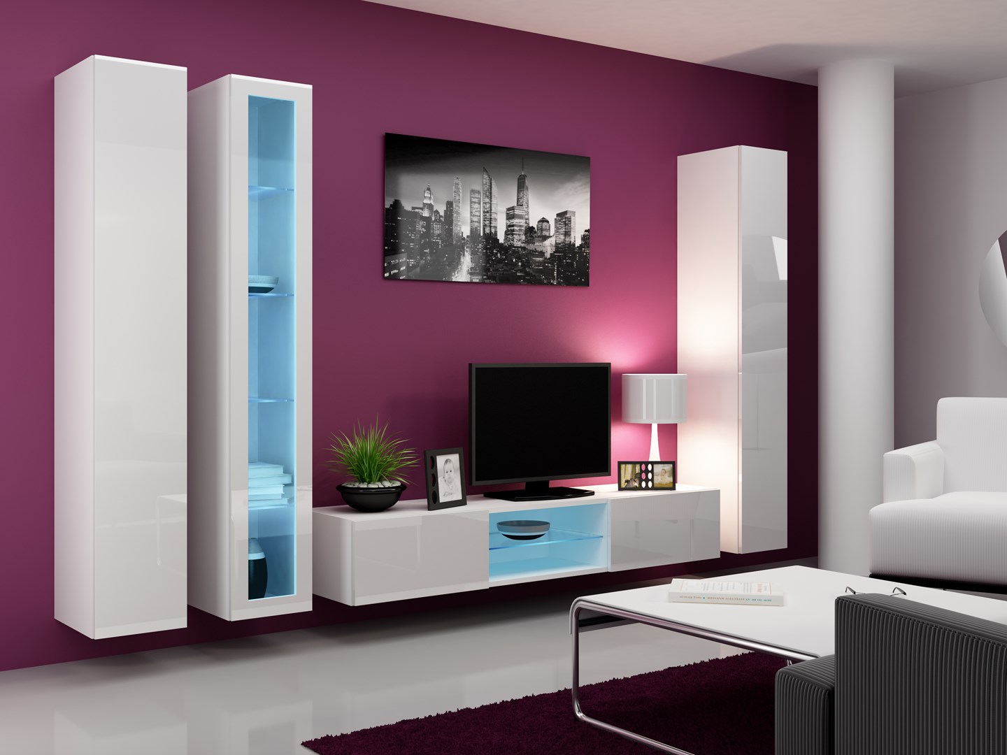 Cama Living room cabinet set VIGO 17 white/white gloss Cama Living room cabinet set VIGO 17 white/white gloss