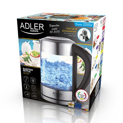 Adler AD 1247 NEW electric kettle 1.7 L 2200 W Black, Stainless steel, Transparent Adler AD 1247 NEW electric kettle 1.7 L 2200 W Black, Stainless steel, Transparent