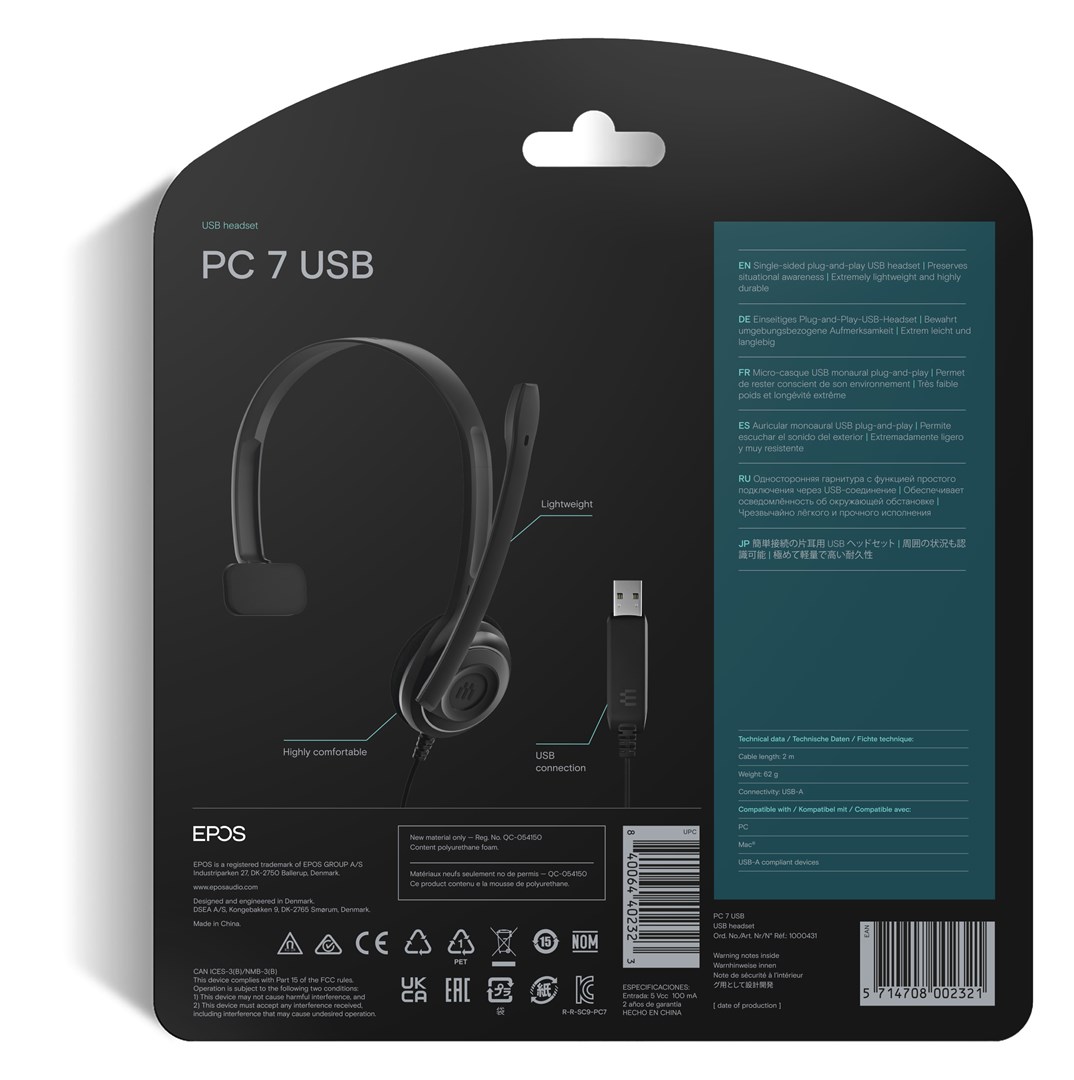 Sennheiser PC 7 USB Headset Wired Headband Office/Call Centre USB Type-A Black Sennheiser PC 7 USB Headset Wired Headband Office/Call Centre USB Type-A Black
