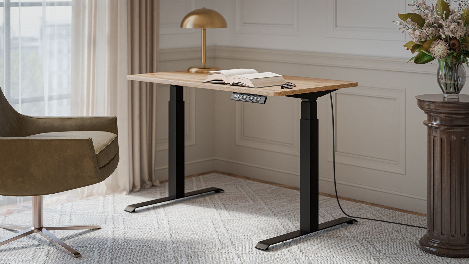 Desk with electric height adjustment MOON 121x67x72-120 black/tan Desk with electric height adjustment MOON 121x67x72-120 black/tan