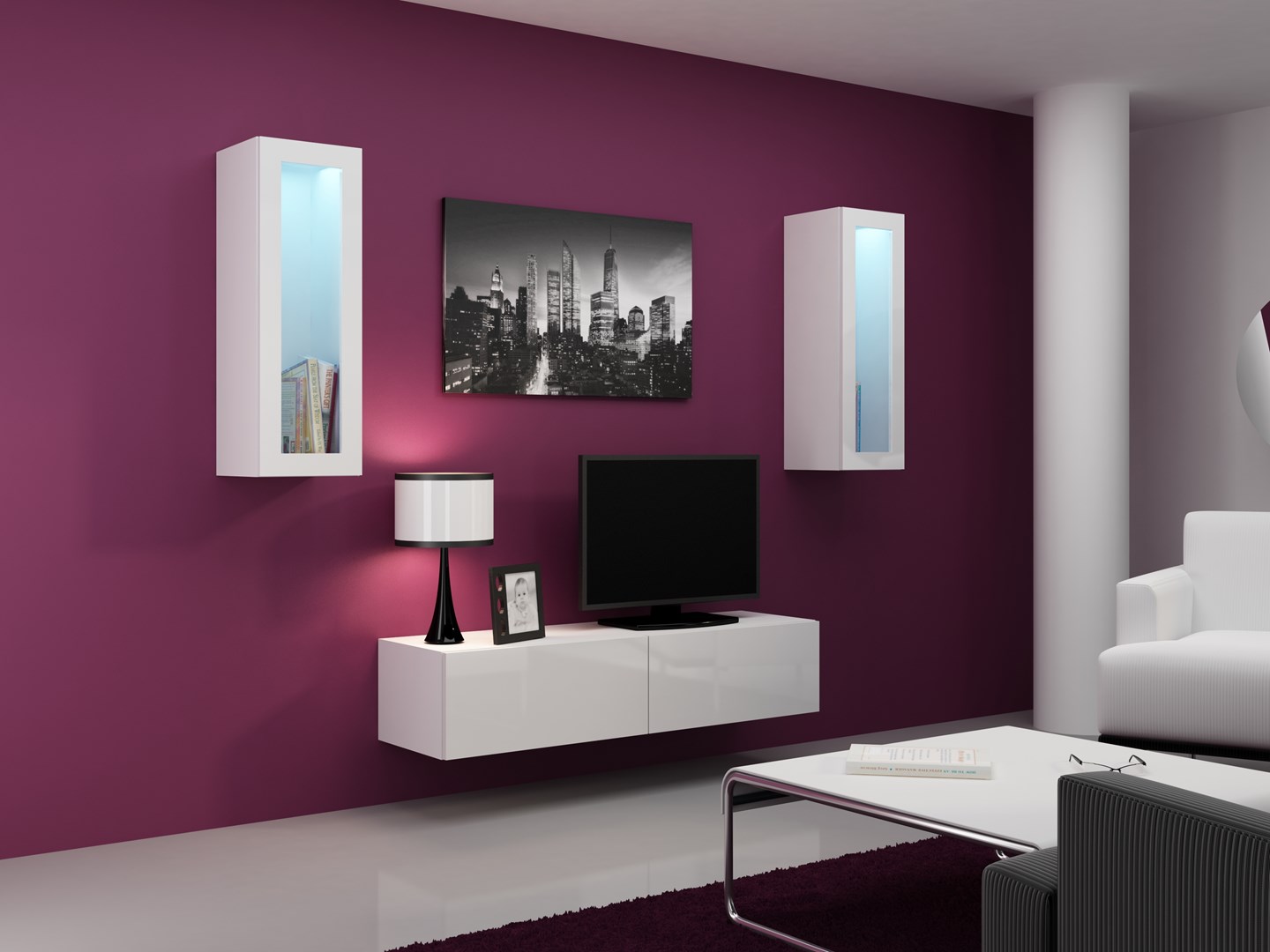 Cama Living room cabinet set VIGO 8 white/white gloss Cama Living room cabinet set VIGO 8 white/white gloss