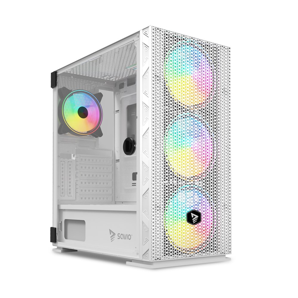 SAVIO Raptor White X1 ARGB Glass/Mesh White Computer Case SAVIO Raptor White X1 ARGB Glass/Mesh White Computer Case