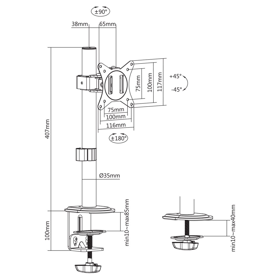 Maclean LCD monitor desk mount, VESA 75x75 and 100x100, 17-32" 9kg, MC-751N Maclean LCD monitor desk mount, VESA 75x75 and 100x100, 17-32" 9kg, MC-751N