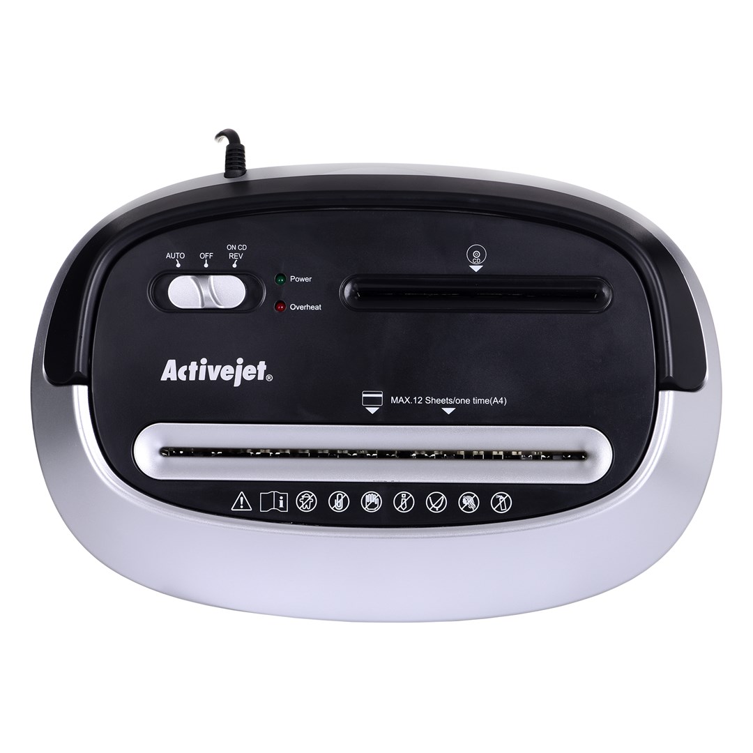 Shredder Activejet ASH-1201D, P-3, 25 l, 5x38 mm shreds, black and silver. Shredder Activejet ASH-1201D, P-3, 25 l, 5x38 mm shreds, black and silver.