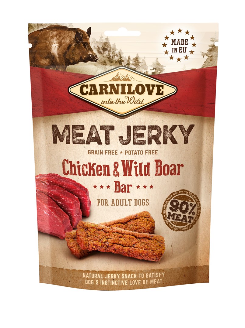 CARNILOVE MEAT JERKY Chicken with Wild Boar - dog snack - 100 g CARNILOVE MEAT JERKY Chicken with Wild Boar - dog snack - 100 g